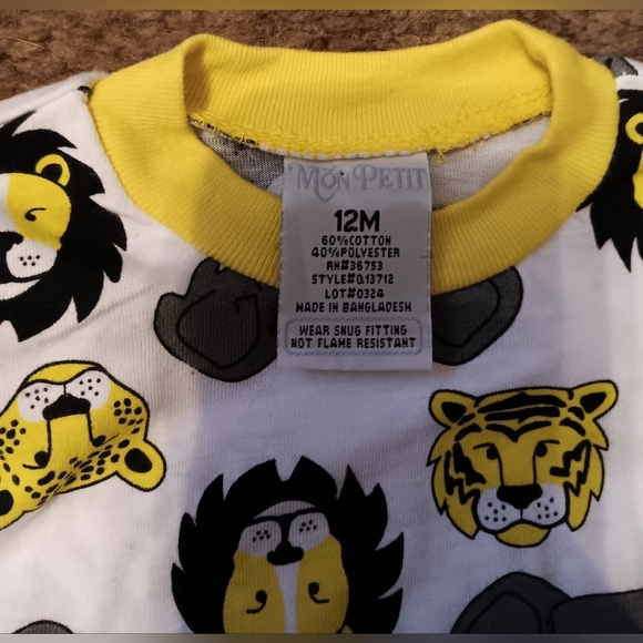 Mon Pettt Kids Night Top Lions Size 12 Months - Picture 2 of 3